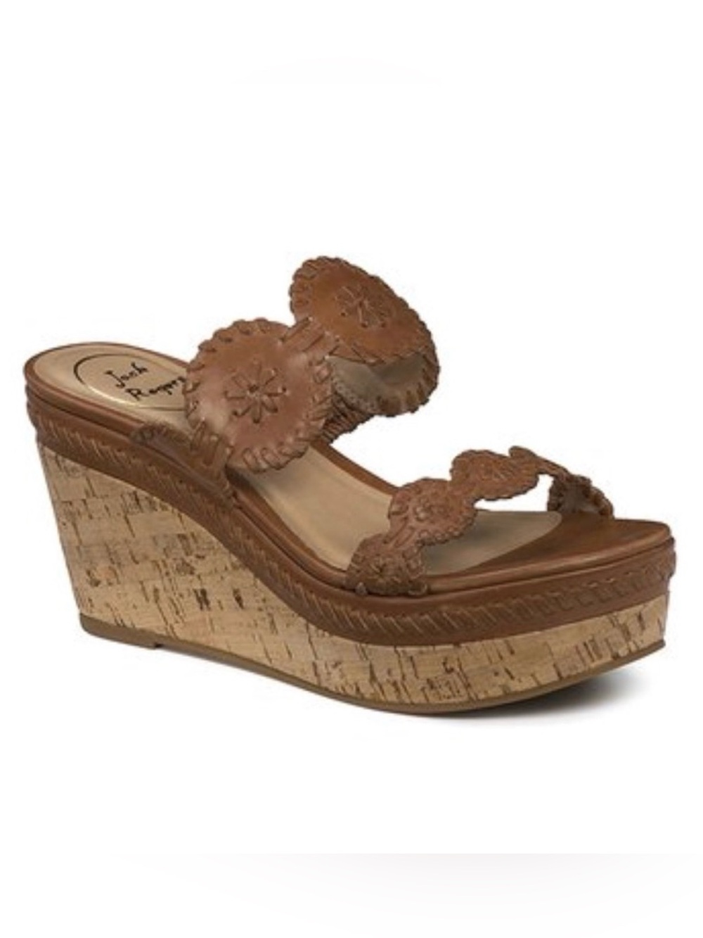 NEW Jack Rodgers Cognac Brown Leigh Leather Cork Wedge Sandal